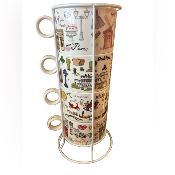 Grace Teaware Fine Porcelain Stackable Teacups Set of Four with Stand - Picture 7 of 8